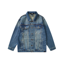 SESAME STREET American Vintage Washed Distressed Simple Loose Fold-Over Collar Casual Couple's Versatile Genderless Hip-Hop Individual Trendy Fashion Denim Jacket Men's Ретро-цвет