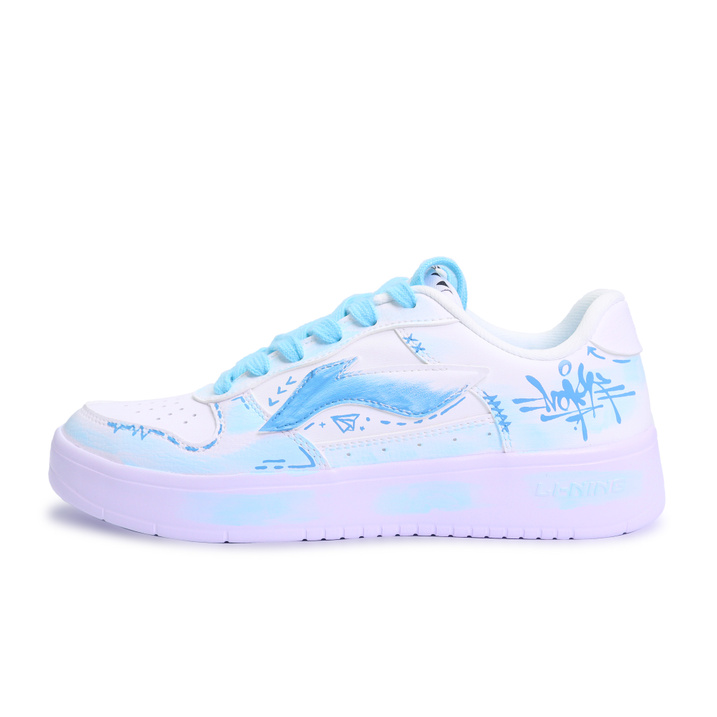 [Custom Sneakers] LiNing Floating Boat Casual Trendy Blue Line Marks Graffiti Hand-Painted Cushioning Height-Increasing Low-Top Skate Shoes Unisex