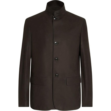 Zegna Stand Collar Flap Pocket Leather Jacket Men's