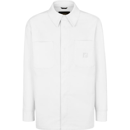 FENDI SS25 Solid Color Pointed Collar Straight-Leg Long Sleeve Denim Jacket Coat Men's White
