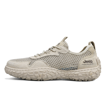 Jeep Outdoor 3D Hollow Simple Lightweight Thin Driving Commute Classic Fashion Trendy Versatile Comfort Casual Cushioning Wear-Resistant Heightening Low-Top Hiking Shoes Men's