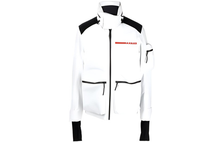 PRADA SS23 Color-Block Concave Embossed Logo Long Sleeve Jacket Coat Men's White