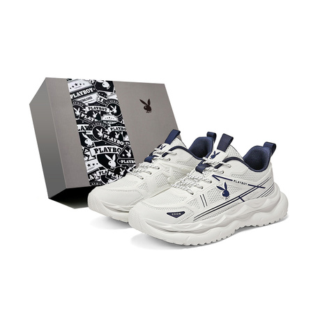 Playboy Mecha Style Vintage American Trendy Mesh Splicing Design Breathable Anti-Odor Non-Stuffy Comfortable Running Sports Daily Commute Casual Fashion Versatile Thick Sole Height-Enhancing Wear-Resistant Anti-Slip Low-Top Dad Shoes Men's Gift Box Editio