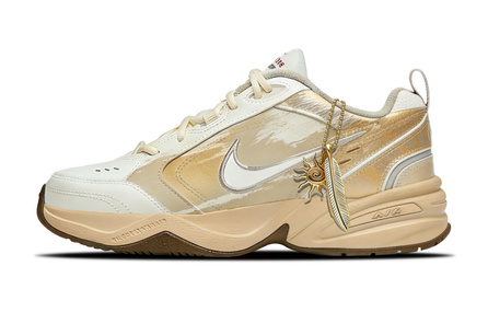 Custom Sneakers Nike Air Monarch 4 Sunset Catcher Retro Vintage Gold Foil Texture Comfortable Fit Training Hiking Shoes Fashion Street Low-Top Dad Shoes Men's Beige