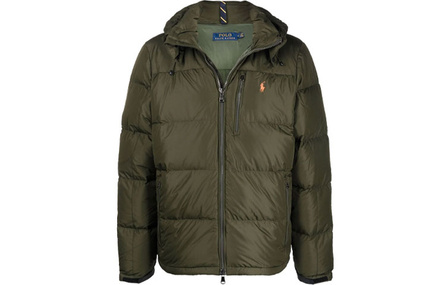 Polo Ralph Lauren Logo Embroidered Solid Color Goose Down Warm Hooded Zipper Puffer Jacket Men's Green
