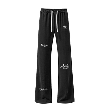 HUANQIU All-Season Wearable Curve Pants American High Street Brush Graffiti Letter Print Minimalist Lace-Up Outdoor Running Fitness Basketball Sweatpants Versatile Knit Sports Fleece-Lined Thickened Warm Slimming Straight Leg Casual Pants Unisex