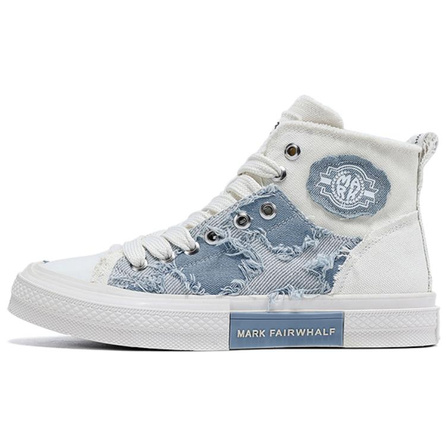 FAIRWHALE High Top Canvas Shoes Unisex White Blue