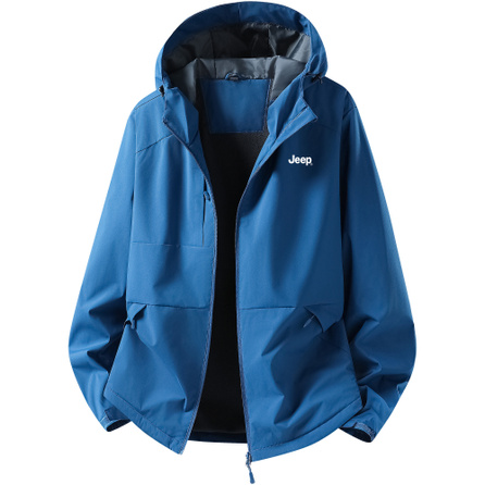 Jeep Casual Series Mountain Outdoor Sports Solid Color Classic Fleece-Lined Lightweight Minimalist Three-Proof Fabric Comfortable Casual Long Sleeve High Quality Loose Hooded Jacket Unisex