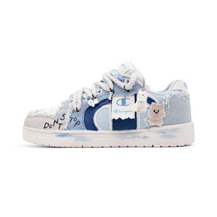 Custom SneakersChampion Puppy Party Trendy Cool Dachshund Versatile Comfortable Personality Cute Unique Doodle Aesthetic Patchwork Minimalist Casual Fringe Low-Top Sneakers Unisex Blue Grey