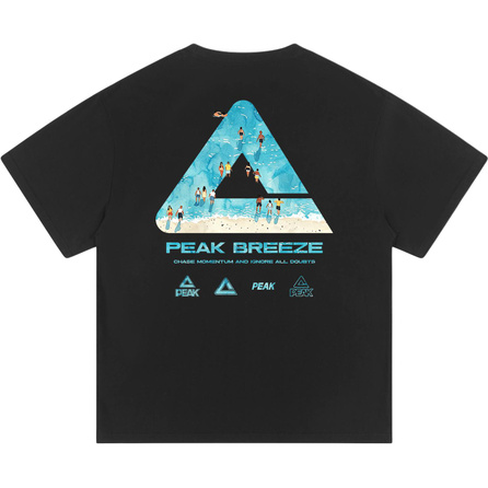Peak 260g High Gram Weight Pure Cotton Breathable American High Street Brand Logo Beach Seaside Scenery Premium Minimalist Solid Color Fashion Genderless Loose Top Versatile Individual Trendy Casual Comfortable Short Sleeve T-Shirt Unisex