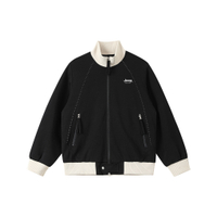 Jeep American Retro Maillard Clear Structure Splicing Contrast Stitching Design High Street Colorblock Ribbed Baseball Uniform Daily Outdoor Outing Long Sleeve Jacket Coat Unisex черное