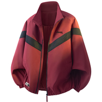 Jeep Fall Back To School American Retro High Street Trendy Stand Collar Patchwork Color-Block Phantom Breathable Horizontal Stripe Bomber Jacket Casual Daily Commute Loose Comfortable Genderless Versatile Outdoor Windproof Couple Jacket Unisex Бордовый цвет