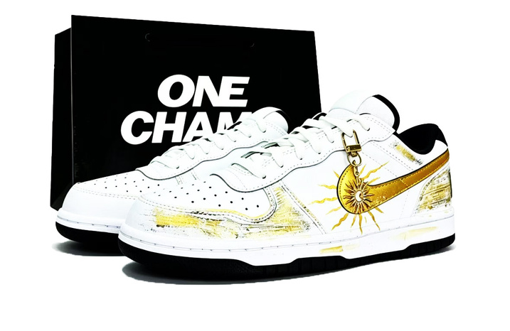 Custom Sneakers Nike Big Apollo 2.0 DUNK Distressed Gift Boyfriend Lover Style Special Gift Bag Wear-Resistant Anti-Slip Low-Top Skate Shoes Unisex White Gold