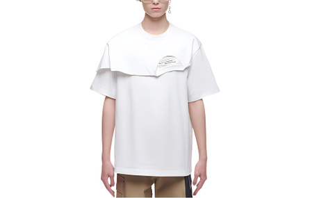 FENG CHEN WANG SS22 Solid Color Round Neck Patch Short Sleeve T-Shirt Unisex White