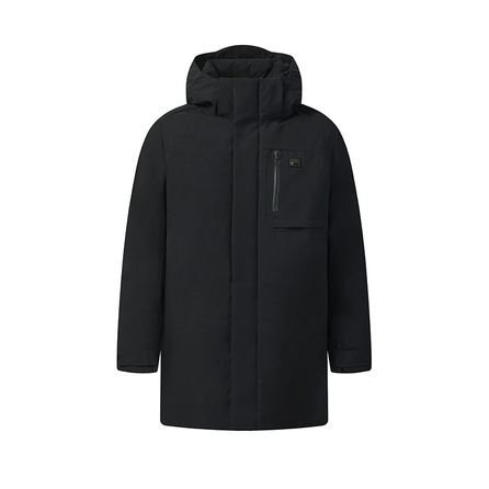 FILA WHITE Classic Simple Daily Casual Versatile Stain-Resistant Puffy Comfort Mid-Length Hooded Down Jacket Men's Jet Black