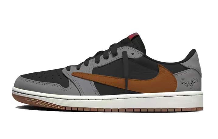 Jordan × Travis Scott Air Jordan 1 Fashion Trendy Rubber Leather Synthetic Material Versatile Classic Chain Cushioning Anti-Slip Low-Top Retro Basketball Shoes Women's Gray