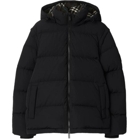 Burberry Solid Color Hooded Loose Zip Long Sleeve Down Jacket Men's Black