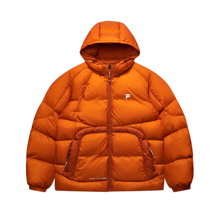 FILA FUSION URBAN TECH Goose Down Warm Fashion Trendy Sports Loose Puffer Jacket Men's Dark Terracotta Orange