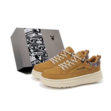 Playboy Vintage High Aesthetic Guochao Embroidery Design Minimalist Fashion Light Luxury Premium Business Style Daily Commuter Casual Sports Comfortable Versatile Thick Sole Height Increasing Gift Box Wear-Resistant Lightweight Breathable Anti-Slip Low-To