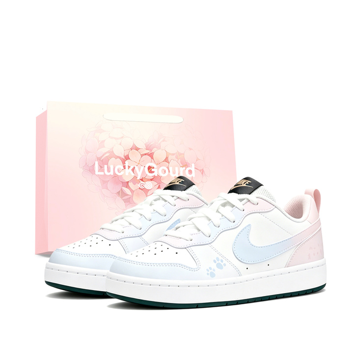 [Custom Sneakers] Nike Court Borough Pink Blue Midsummer Girl Sweet Cute Versatile Couple Gentle Girlfriend Campus Style Simple GS Anti-Slip Cushioning Wear-Resistant Low-Top Skate Shoes Unisex Blue