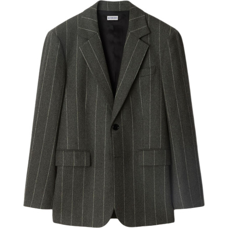 Burberry Single-Breasted Side Flap Pocket Stripe Blazer Jacket Men's Charcoal Grey