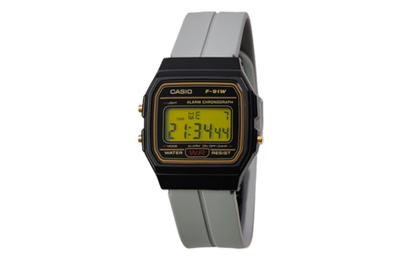 Custom Watch CASIO Modified Series Yellow Crystal Black Resin Case Classic Retro Small Square Watch F-91WG-9 Modified - Ultimate Titanium Gray Quartz Movement Silicone Strap Japanese Korean Watch Unisex Black Dial