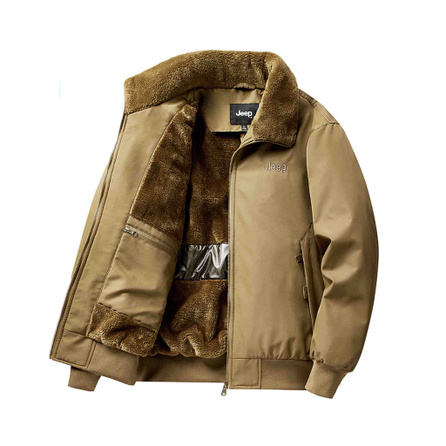 Jeep Casual Series American Retro Workwear Style Embroidered LOGO Fleece Lapel Jacket Fall Winter Windproof Warm Casual Versatile Jacket Unisex