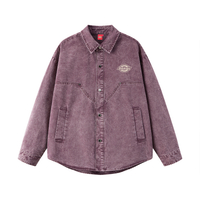 Dickies American Retro Street Trendy Washed Distressed Classic Brand Letter Logo Print Loose Casual Versatile Drop Shoulder Single-Breasted Lapel Long Sleeve Denim Jacket Unisex розовый