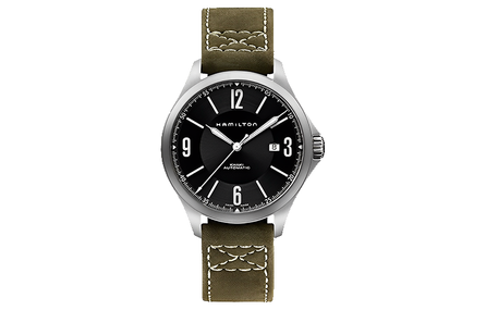 HAMILTON Automatic Mechanical Movement 50m Water Resistant Men's Watch Swiss Watch 42mm Black Dial Stainless Steel Case Genuine Leather Strap