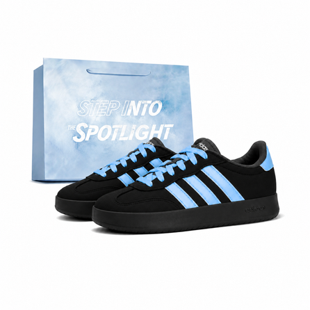 [Custom Sneakers] adidas BARREDA Blue Flame Black Domain Gift Bag Premium Color-Block Vintage Sports Shoes Hand-Painted Height-Enhancing Wear-Resistant Non-Slip Low-Top Skate Shoes Unisex Black Blue