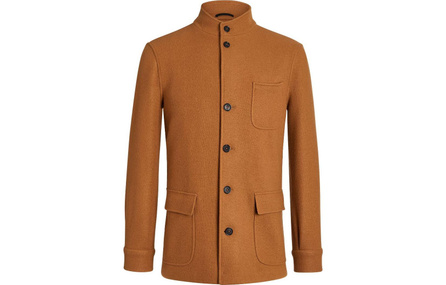 Zegna Solid Stand Collar Single-Breasted Jacket Men's Leaf Brown