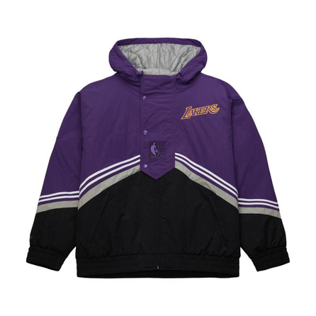 Mitchell & Ness x NBA Collaboration Los Angeles Lakers Hooded Stripe Knit Jacket Coat Men's Black/Purple