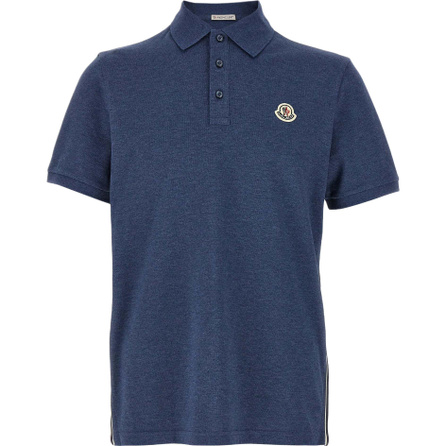 Moncler Logo Patch Short Sleeve Straight Polo Shirt Men's Navy Blue