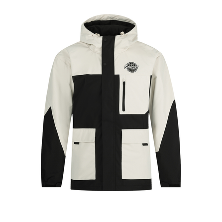 361° Basketball Series Patch Letter Zipper Hooded Versatile Casual Windbreaker Men's Super Black/Light Beige Grey