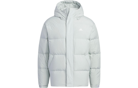 adidas Letter Print Casual Outdoor Sport Hooded Down Jacket Men's Silver Gray