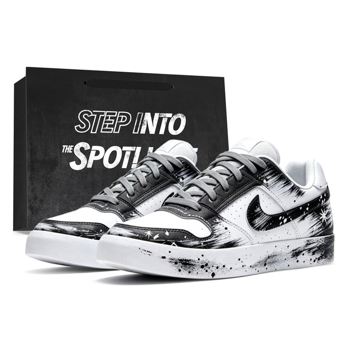Custom SneakersNike SB Delta Men's Summer Breathable Distressed Splatter Niche Student Versatile Couple Heightening Daily Commute Gift Bag Friction Sound Low-Top Skate Shoes Unisex Black