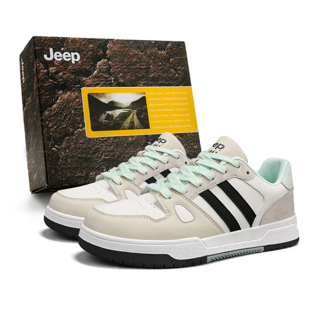 Jeep Classic Retro White Shoes Summer Outdoor Sports Style Light Soft Comfortable Street Skateboarding Youthful German Training Fashion Commute Versatile Non-Stuffy Cushioning Wear-Resistant Breathable Low-Top Skate Shoes Men's