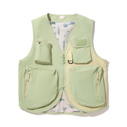 China Li Ning color matching zipper, soft, comfortable, breathable, all-match sleeveless vest, men's grass Mo green