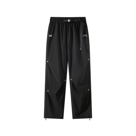 Jeep Outdoor Casual Hiking Trekking High-End Brand Logo Letter Embroidery American High Street Rivet Pleated Elastic Waist Belt Functional Breathable Windproof Warm Thickened Durable Wear-Resistant Workwear Softshell Sport Casual Pants Unisex