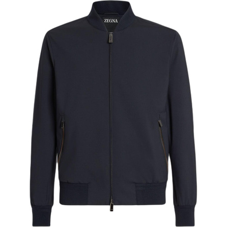 Z Zegna FW22 Solid Zip Pocket Stand Collar Long Sleeve Jacket Men's Navy Blue