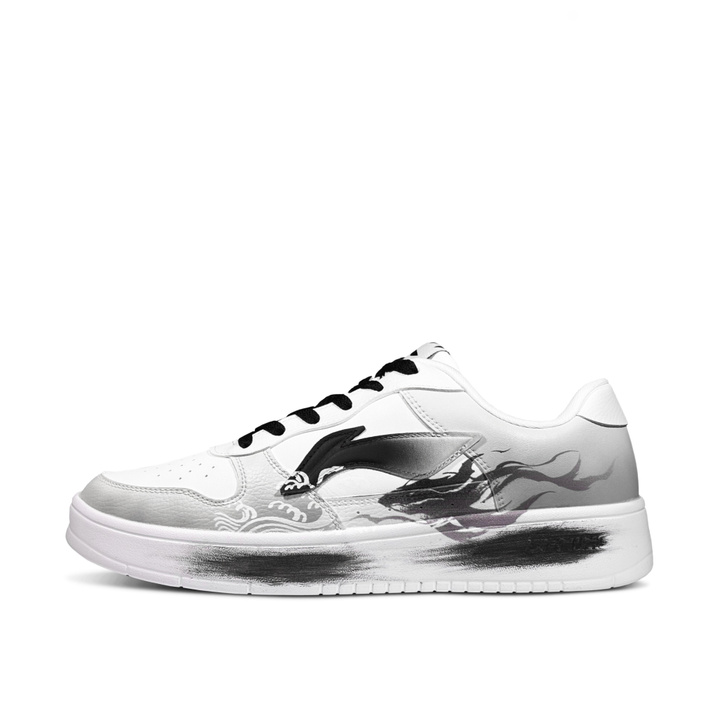 Custom SneakersLiNing Floating Boat Cloud Ink Fish Trail Lan Tu Manufacturing Ink Wash Fashion Chinese Trend Graffiti Style Trendy Simple Energetic Creative Versatile Lightweight Wear-Resistant Low-Top Skate Shoes Men's Black White