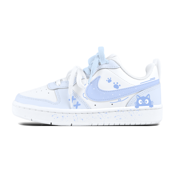 Custom ShoesNikeCourt Borough Blue Cat Blue Hook Niche Campus Style Student Street Style Fresh Trendy Sweet Young Fashion Versatile Low-Top Kids Skate Shoes Youth