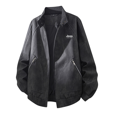 Jeep American Retro High Street Basic Cloud Mist Pattern Design Premium Edgy Patchwork Deconstructed Biker Windproof Warm Stand Collar Comfortable Long Sleeve Jacket Unisex