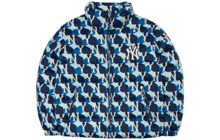 MLB New York Yankees All-Over Print Lettering Zip Stand Collar Blue Down Jacket Unisex