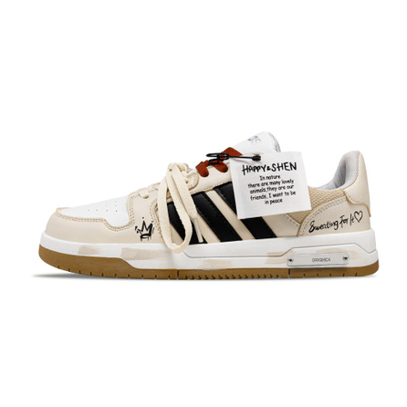 [Custom Sneakers] adidas neo Entrap Caramel Latte Leather Retro Classic Campus Style Couple Commute Versatile Metal Patch Wear-Resistant Breathable Low-Top Skate Shoes Unisex Beige