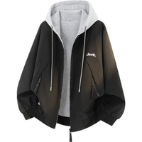 Jeep Reversible American High Street Vintage Brand Letter LOGO Casual Loose Comfortable Minimalist Reverse Striped Preppy Genderless Color-Block Hooded Jacket Unisex Черный обсидиан 【серый цветок на обратной стороне】