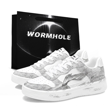 [Custom Sneakers] LiNing Floating Boat Floating Life Shallow Dream Synthetic Leather Gift Bag Ombre Hand-Painted Graffiti Trendy Versatile Fashion Casual Wear-Resistant Anti-Slip Low-Top Skate Shoes Men's Light Grey