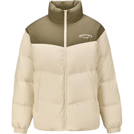 Skechers Color Block Stand Collar Zip-Up White Duck Down Puffer Jacket Unisex