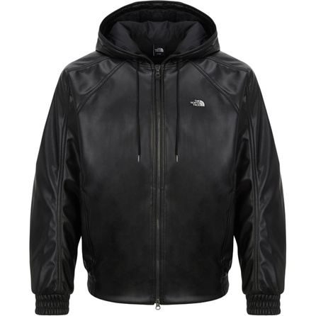 THE NORTH FACE Luno SS25 Retro Leather Windproof Letter Logo Zip Hooded Long Sleeve Jacket Coat Unisex Black