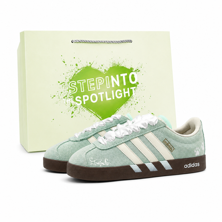 Custom adidas Vl Court Classic Ribbon Cat 2.0 BOX Suede Fresh Casual Sweet Cushioning Balanced Anti-Slip Low-Top German Training Shoes Unisex Green